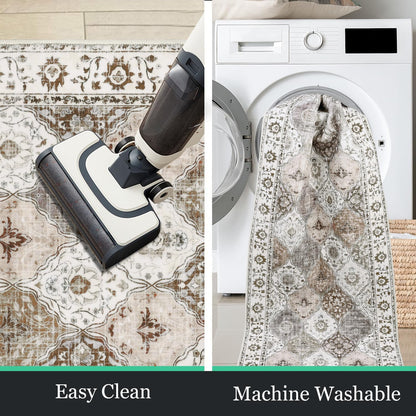 HEBE Hallway Runner Rug Washable Vintage Distressed Area Rugs Non Slip Laundry Rug Runner Boho Floor Carpet Runners for Hallways Entryway Laundry Room Kitchen Bathroom