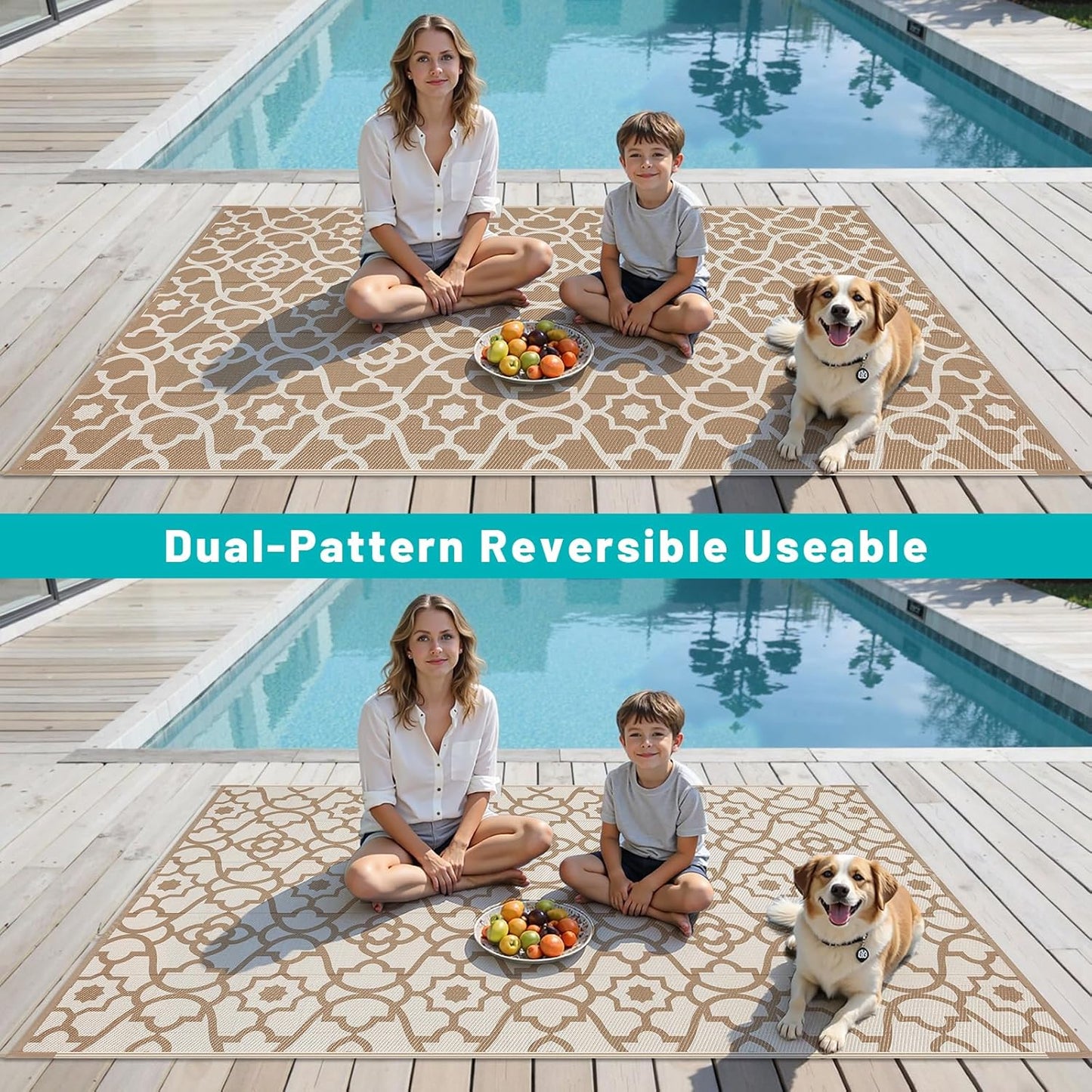 HEBE Outdoor Rug Waterproof Plastic Straw Rug Camping Rug, Reversible Outdoor Patio Rugs RV Mat Clearance, Indoor Outside Floor Carpet for Porch,Deck,Camper,Balcony,Backyard