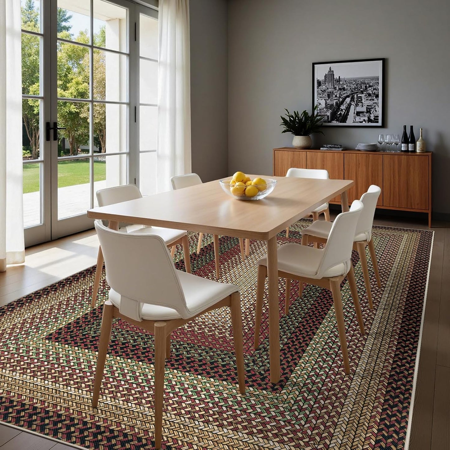 HEBE Faux Braided Area Rug Washable Farmhouse, No-Shed Non-Slip Woven Carpet, Pet Friendly Stain Resistant Jute Style Rug for Kitchen Bedroom Bathroom Entryway