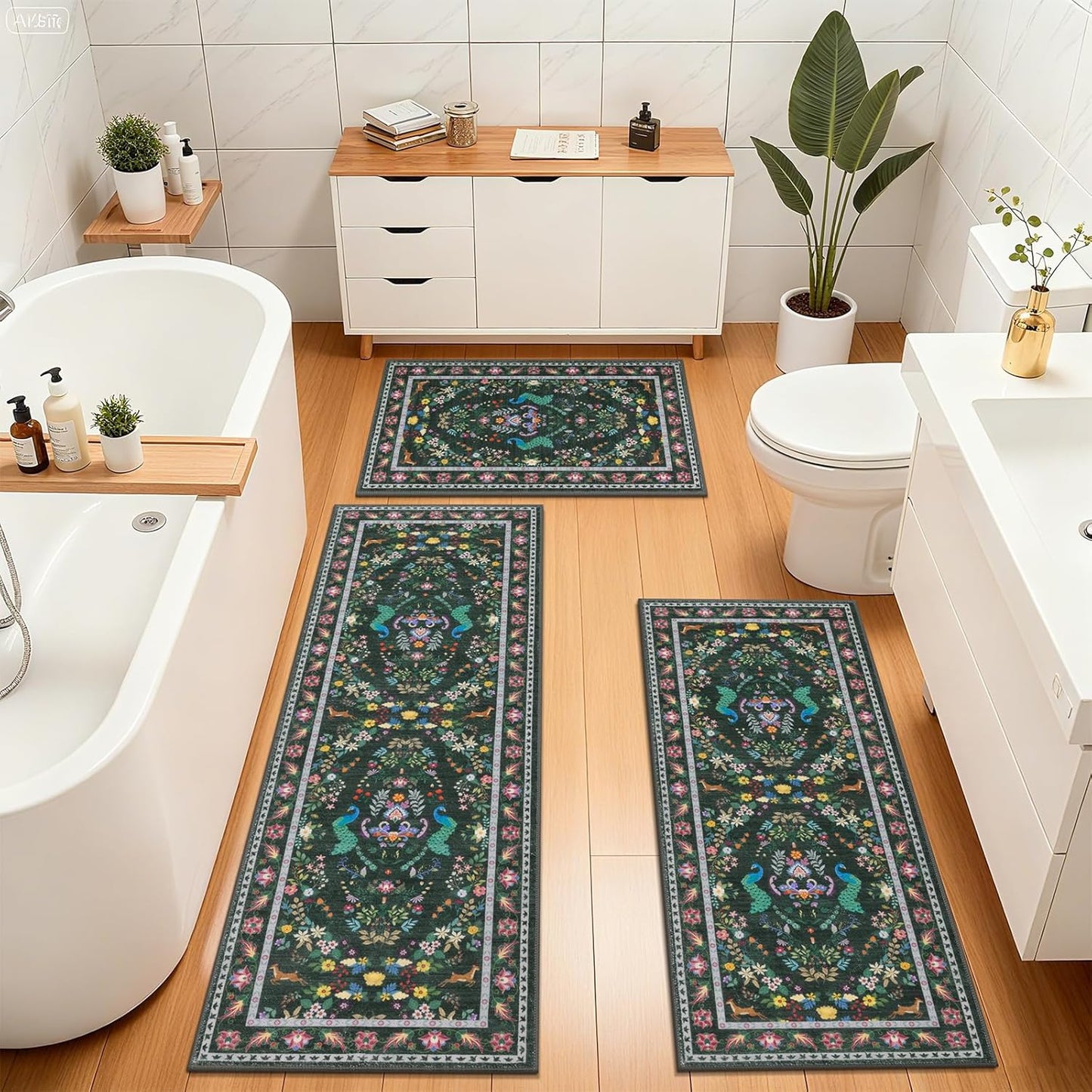 HEBE Machine Washable Non-Slip Kitchen Mat Farmhouse Kitchen Rugs Sets of 3 (20"x32"+20"x48"+20"x59")
