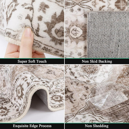 HEBE Hallway Runner Rug Washable Vintage Distressed Area Rugs Non Slip Laundry Rug Runner Boho Floor Carpet Runners for Hallways Entryway Laundry Room Kitchen Bathroom