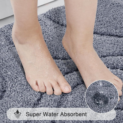 HEBE Bathroom Rugs Sets 5 Piece, Soft Absorbent Microfiber Bath Mat for Bathroom, Non Slip Washable Bath Rug Set with Toilet Cover, Bath Runner and U-Shaped Contour Toilet Rug