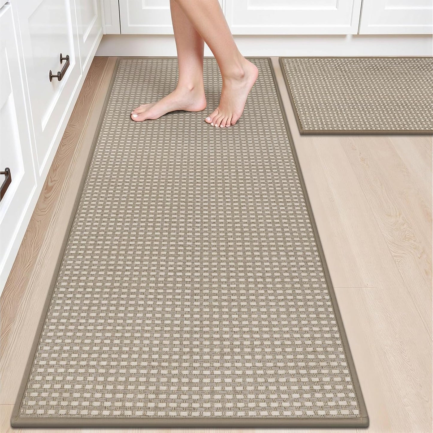 HEBE Kitchen Rugs Sets of 2 Non Slip Washable,20"x59"+20"x32" Cushioned Rubber Kitchen Mats for Floor