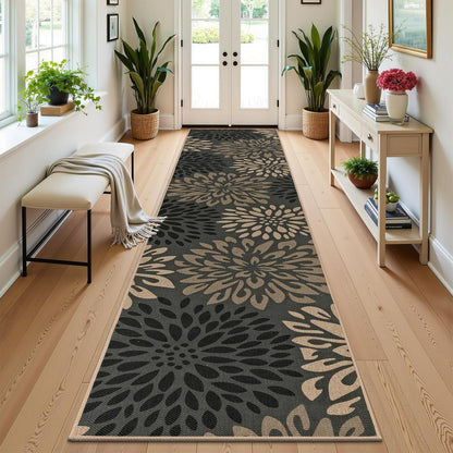 HEBE Faux Jute Runner Rug, Floral Washable Rugs Runner for Hallway, Non Slip Kitchen Runner Rug