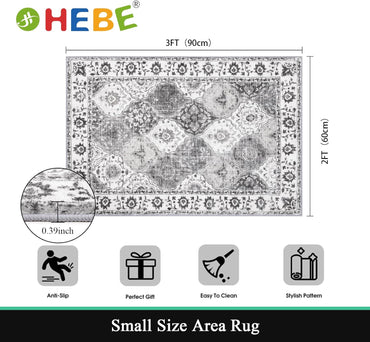 HEBE Washable Area Rug 2'x3' Non Slip Soft Distressed Medallion Bedroom Rug