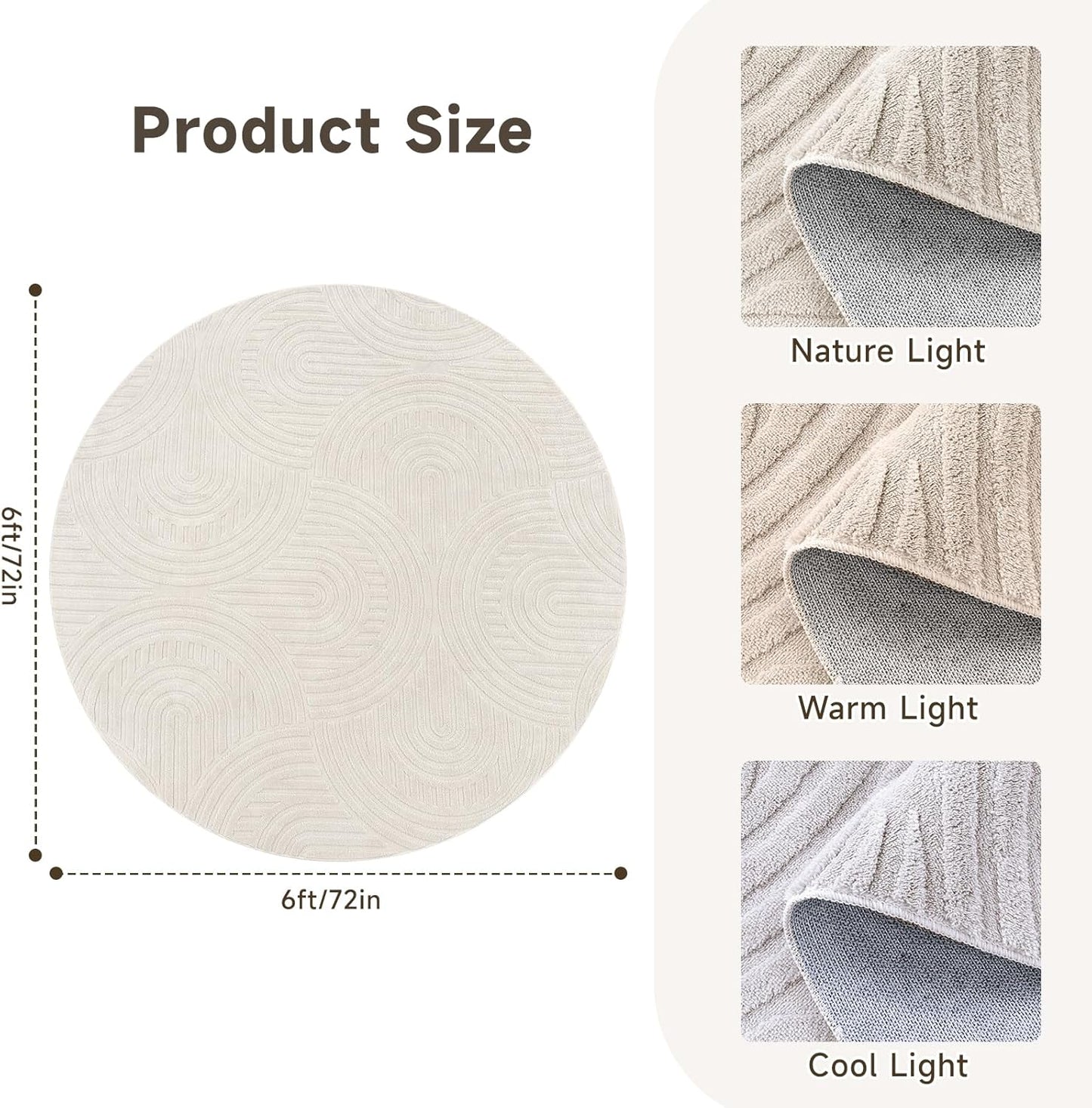 HEBE Area Rugs for Living Room, Non Slip Machine Washable Boho Neutral Modern Round Rug,Beige