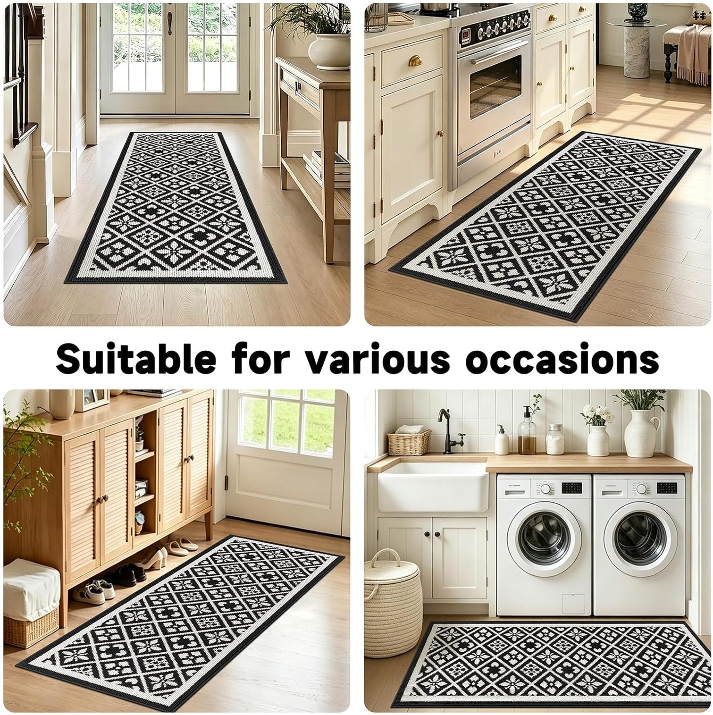 Hallway Runner Rug, Washable Indoor Brown Carpet with Non Slip Rubber Backing,Low Pile Durable Kitchen Floor Mat for Laundry Entryway Door & High Traffic Areas