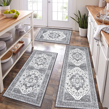 HEBE Boho Kitchen Rug Sets 3 Piece with Runner Non Slip Kitchen Rugs