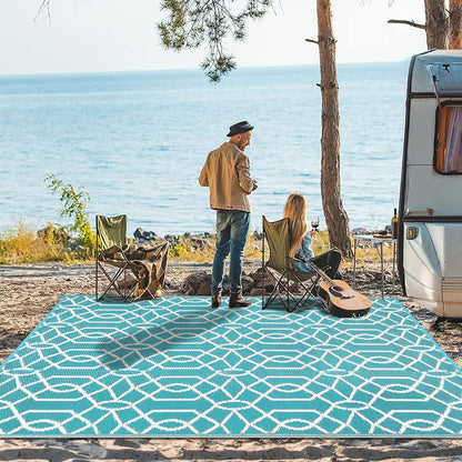 HEBE Waterproof Reversible Outdoor Rug for RV Camping Porch Deck Balcony Backyard Picnic