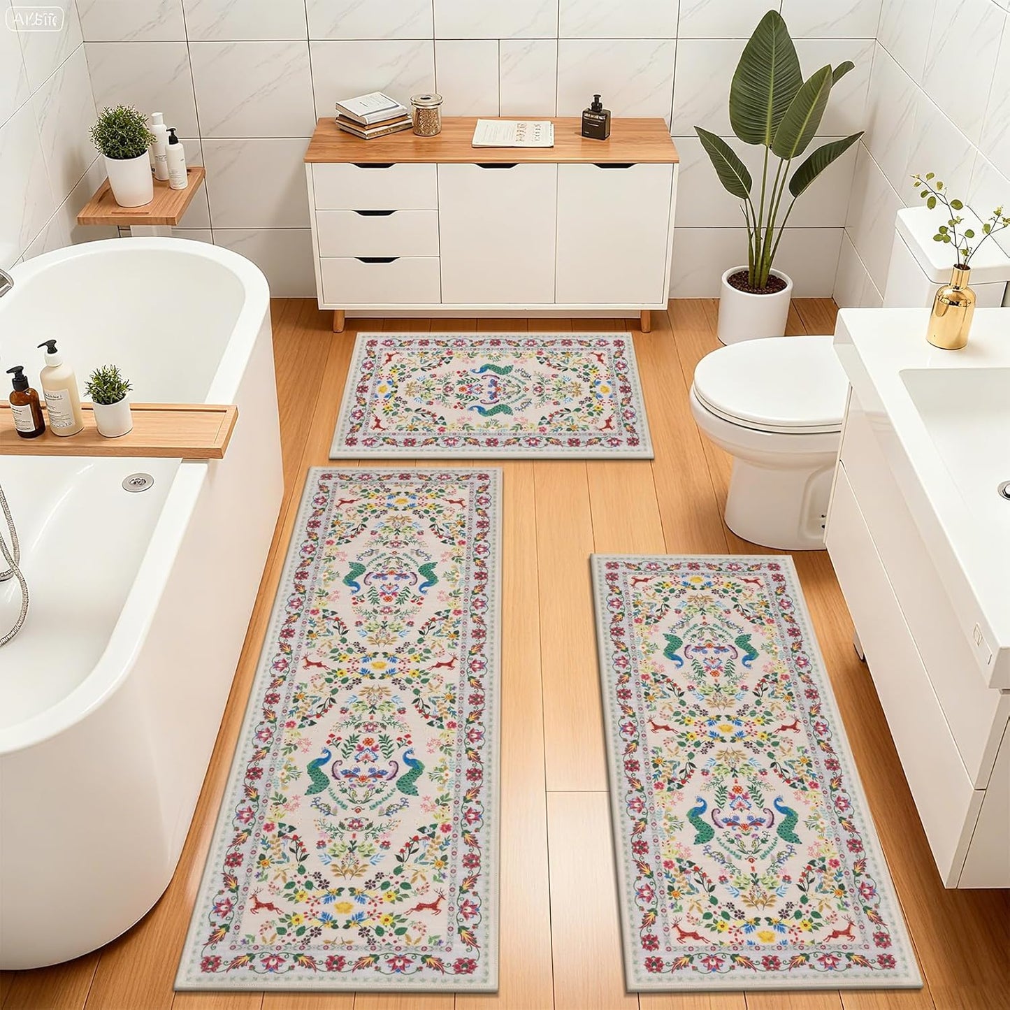 HEBE Machine Washable Non-Slip Kitchen Mat Farmhouse Kitchen Rugs Sets of 3 (20"x32"+20"x48"+20"x59")