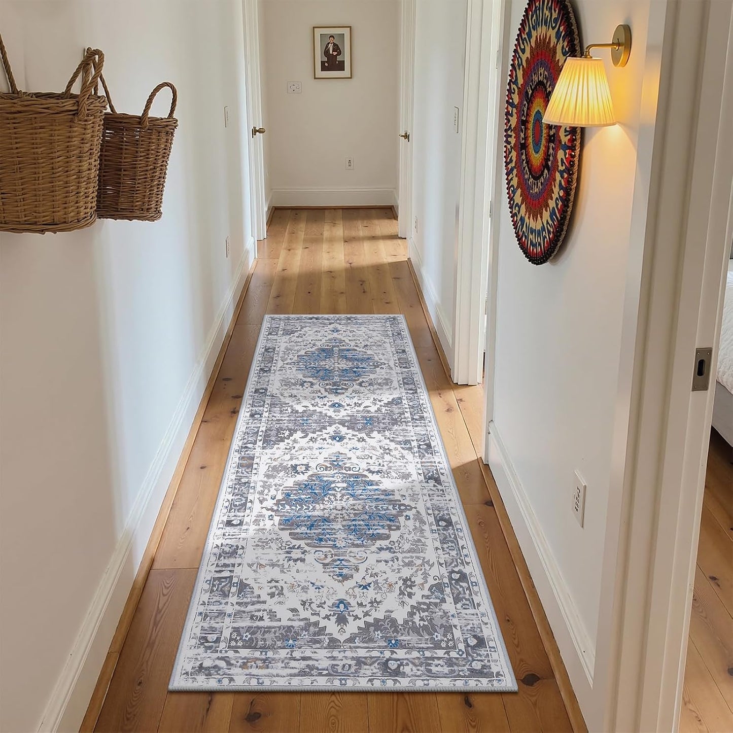 HEBE Boho Runner Rug Non Slip Washable Runner Rug for Hallway Fluffy Kitchen Rugs Laundry Room Rug Floor Carpet Runners for Hallway, Bedroom, Entryway