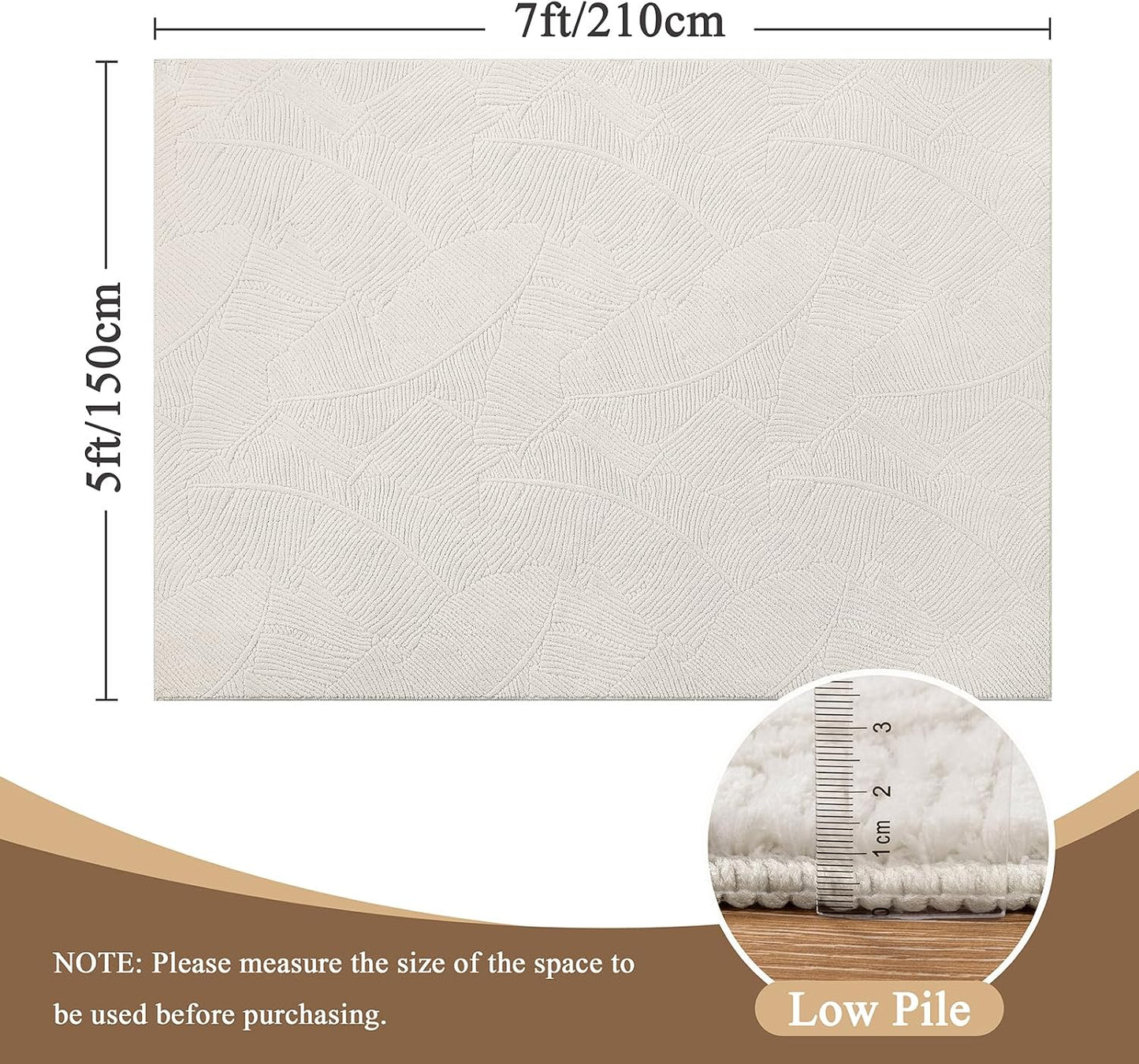 HEBE Washable Area Rug for Living Room, Beige Soft Fluffy Tropical Leaf Carpet with Non Slip Backing