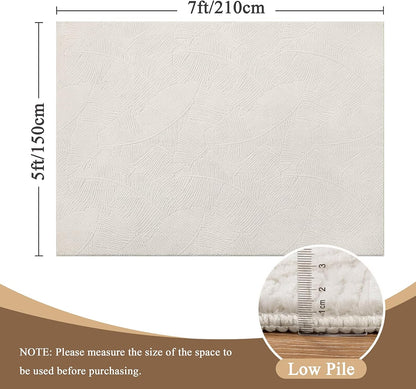 HEBE Washable Area Rug for Living Room, Beige Soft Fluffy Tropical Leaf Carpet with Non Slip Backing