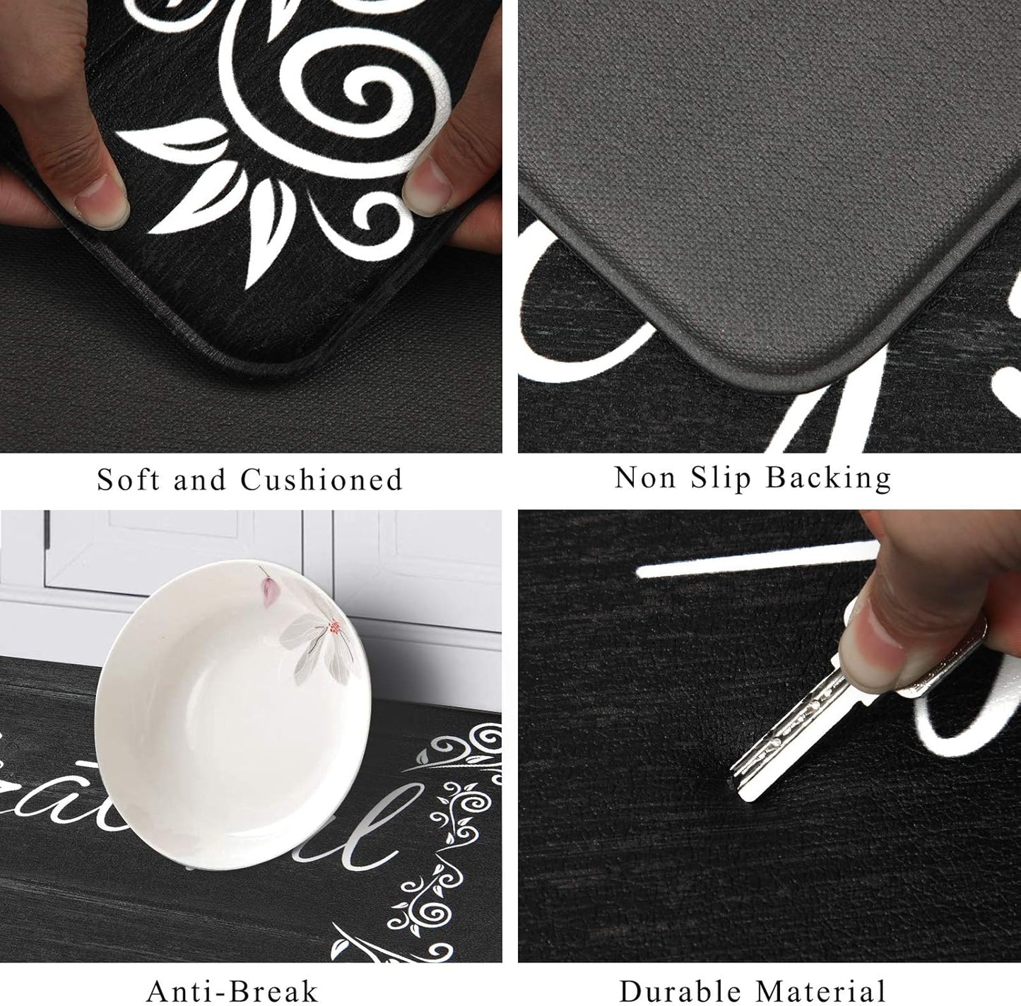 HEBE Anti Fatigue Kitchen Mat Set of 2 Non Slip Cushioned Kitchen Mats for Floor Waterproof Farmhouse Kitchen Rugs and Mats Set Comfort Standing Desk Mat Carpet for Sink,Office,Laundry