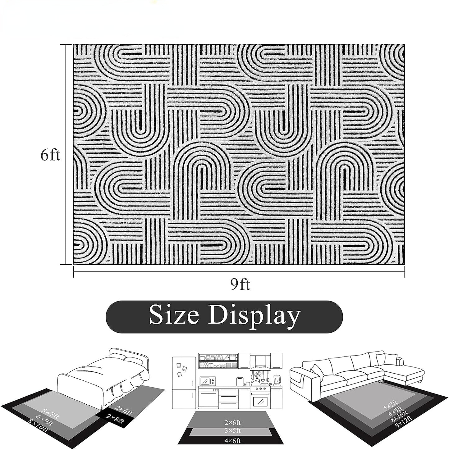 Soft Cozy Fluffy Arch Pattern High Low Pile Area Rugs