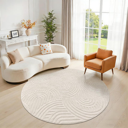 HEBE Area Rugs for Living Room, Non Slip Machine Washable Boho Neutral Modern Round Rug,Beige