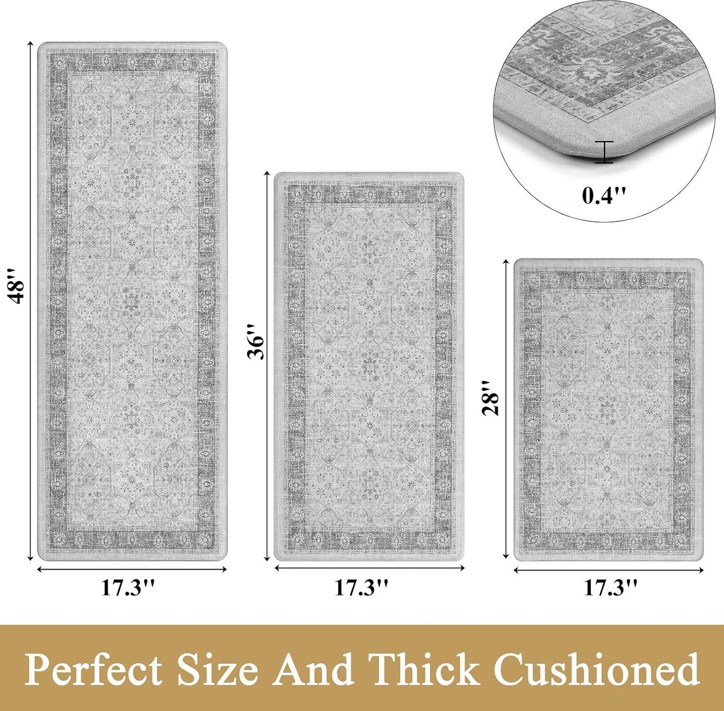 Anti Fatigue Kitchen Floor Mats Set of 3, Cushioned Rugs, Non Slip Comfort Standing Mat, PVC Foam Padded Kitchen Rugs