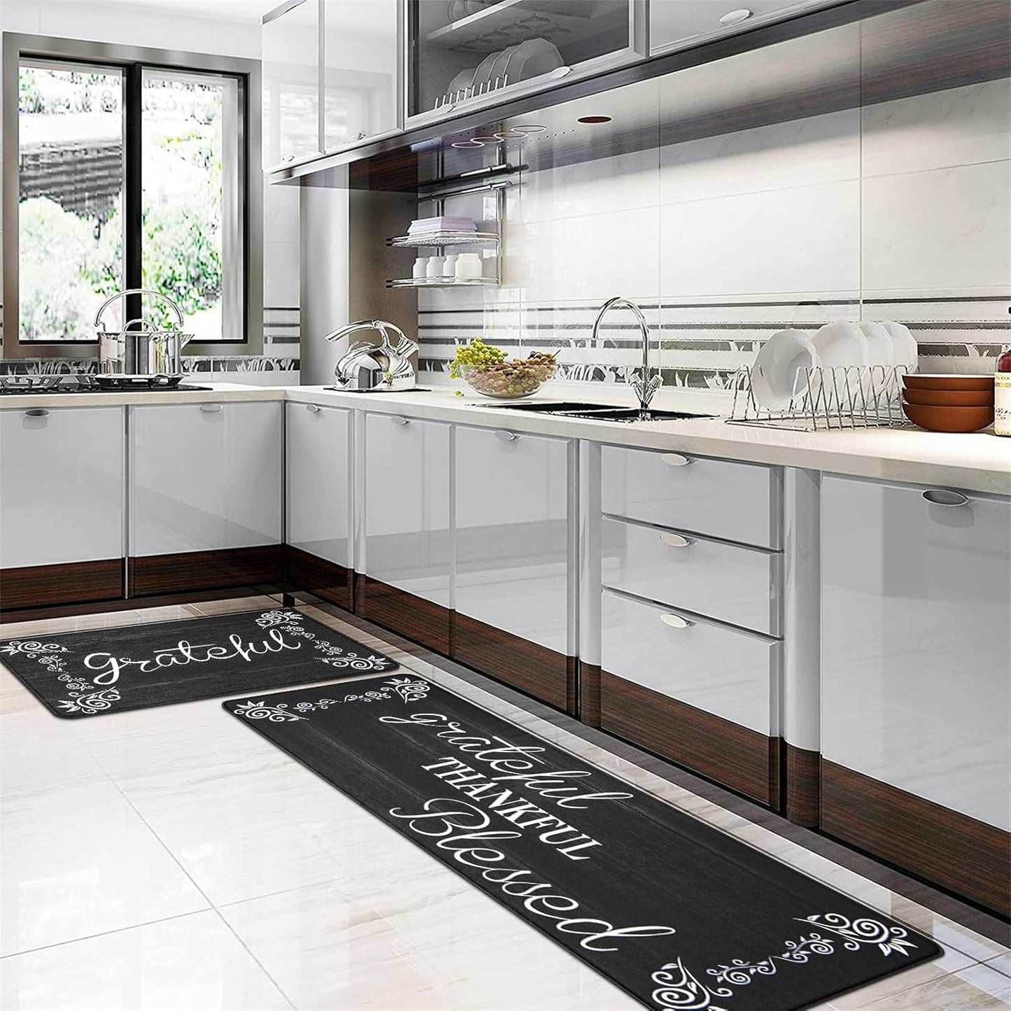 HEBE Anti Fatigue Kitchen Mat Set of 2 Non Slip Cushioned Kitchen Mats for Floor Waterproof Farmhouse Kitchen Rugs and Mats Set Comfort Standing Desk Mat Carpet for Sink,Office,Laundry