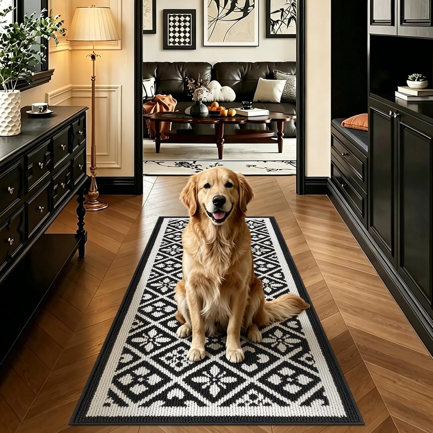 Hallway Runner Rug, Washable Indoor Brown Carpet with Non Slip Rubber Backing,Low Pile Durable Kitchen Floor Mat for Laundry Entryway Door & High Traffic Areas
