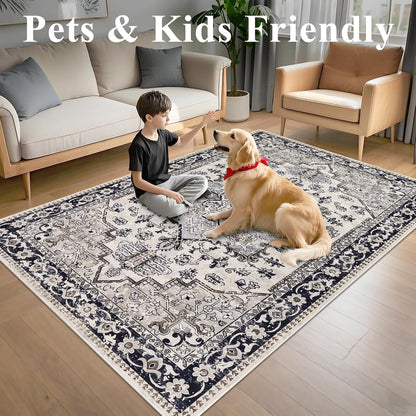 HEBE Washable Area Rug 5'x7', Non Slip Boho Rugs for Bedroom