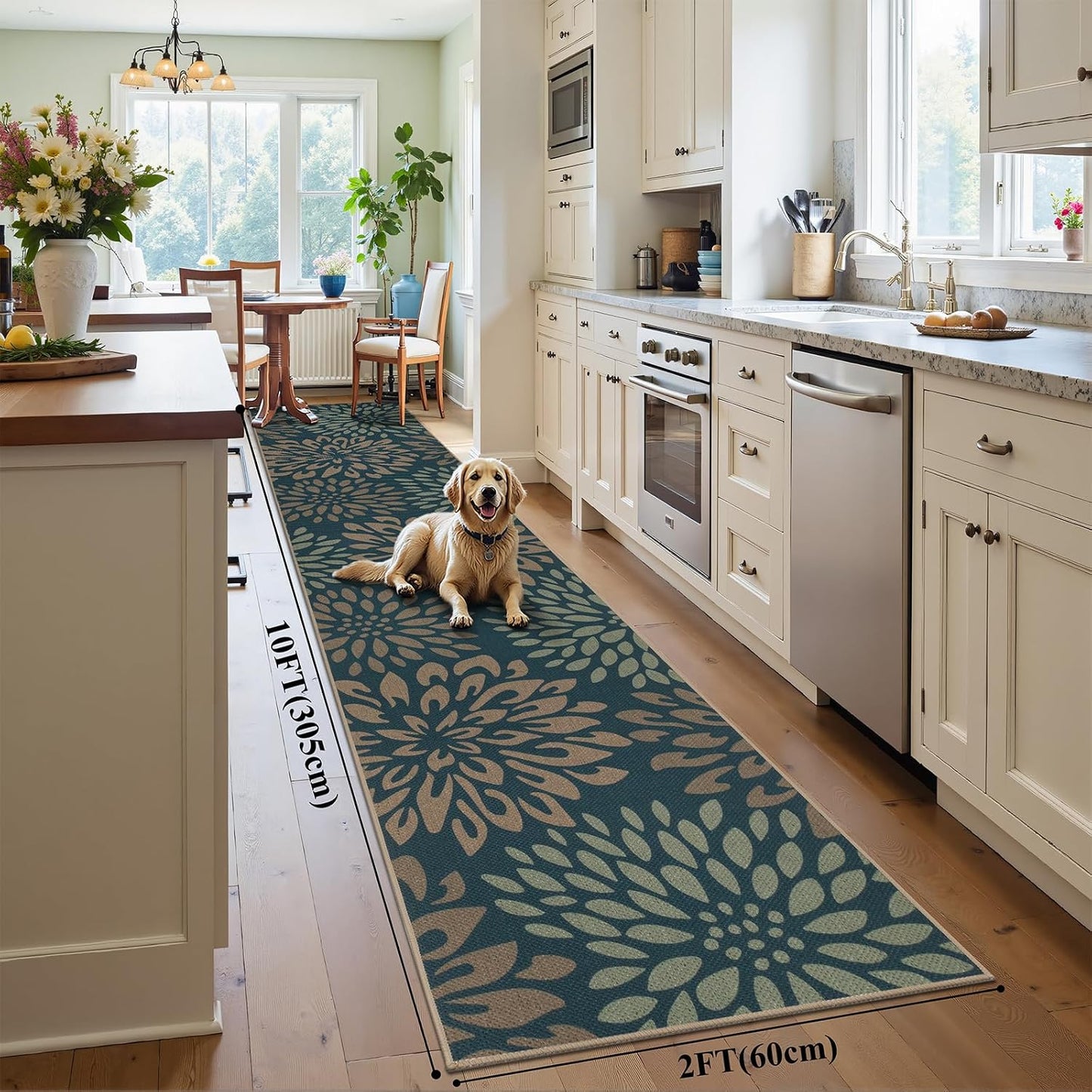HEBE Faux Jute Runner Rug, Floral Washable Rugs Runner for Hallway, Non Slip Kitchen Runner Rug