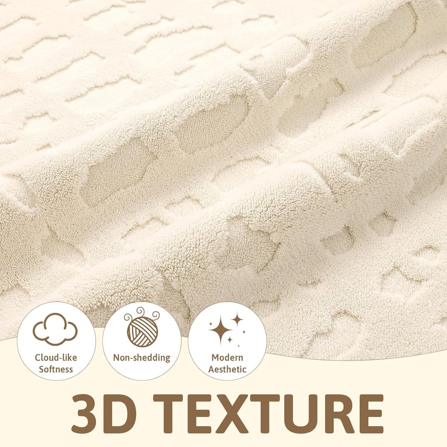 Washable Area Rug, High-Low Grid Textured Living Room Rugs