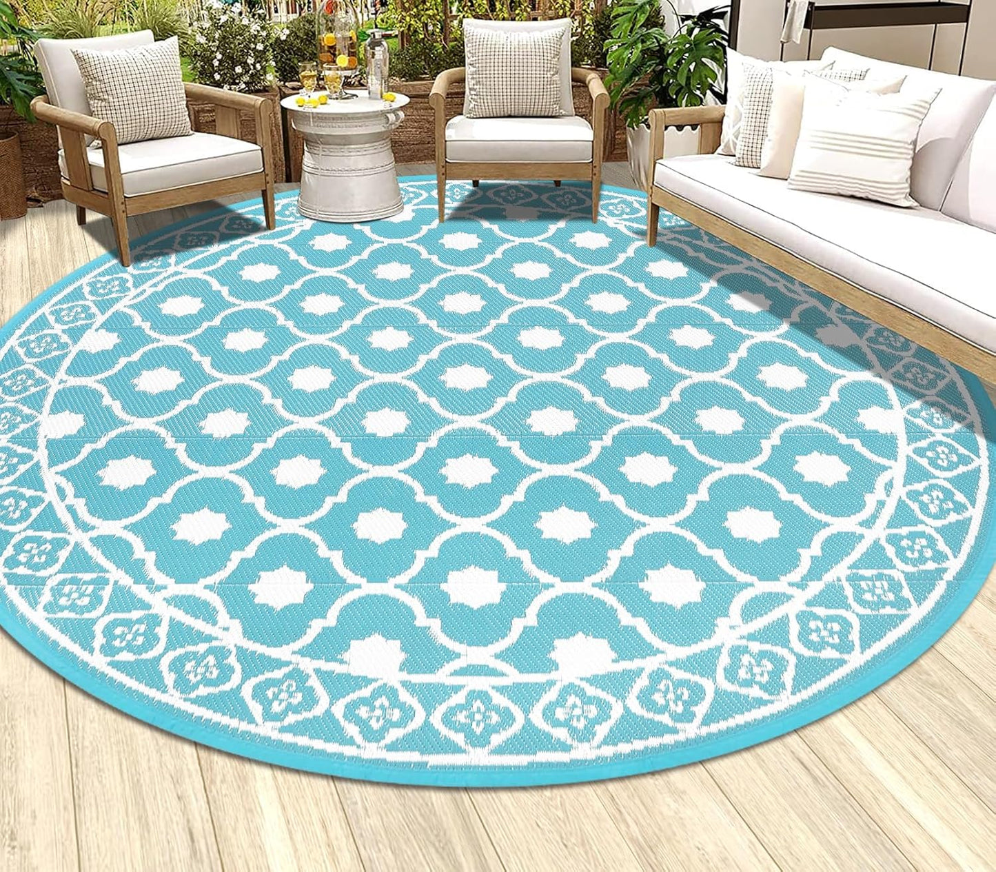 Waterproof Outdoor Rug 6ft, Reversible Plastic Straw Patio Camping Rug