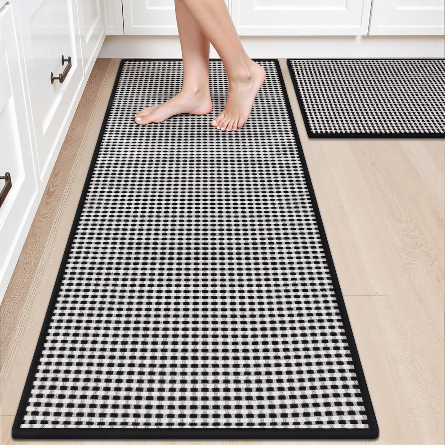 HEBE Kitchen Rugs Sets of 2 Non Slip Washable,20"x59"+20"x32" Cushioned Rubber Kitchen Mats for Floor
