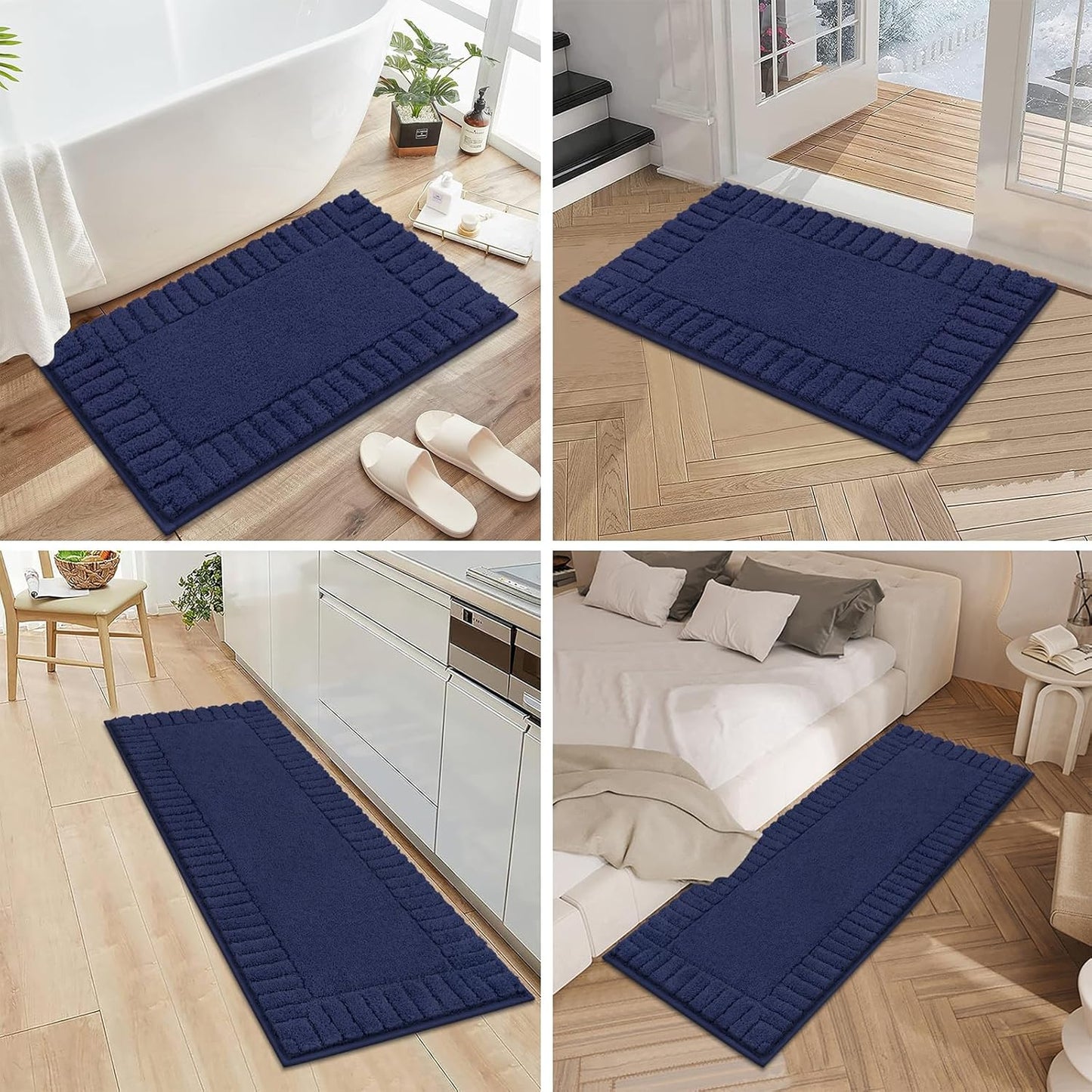 HEBE Bathroom Rugs Sets 3 Piece Bathroom Shower Rugs with U-Shaped Contour Toilet Mat Absorbent Microfiber Plush Bath Mats Non Slip Bath Rugs Machine Washable Shaggy Bath Mat Set