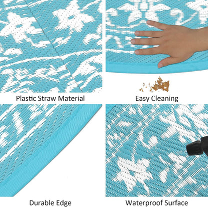 HEBE Round Outdoor Area Rug for Patios Clearance 6Ft Waterproof Mat Reversible Plastic Camping Door Mat