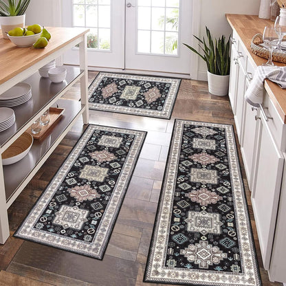 HEBE Farmhouse Kitchen Rugs Sets of 3, Kitchen Runner Rugs Non Slip Washable
