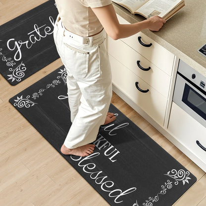 HEBE Farmhouse Kitchen Rug Set of 2, Non-Slip Anti-Fatigue Waterproof Cushioned Mat for Kitchen, Dining & Laundry Room, 18"x30"+18"x48"
