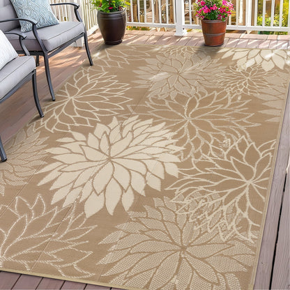 HEBE Waterproof Reversible Outdoor Rug for RV Camping Patio Deck Beach Balcony