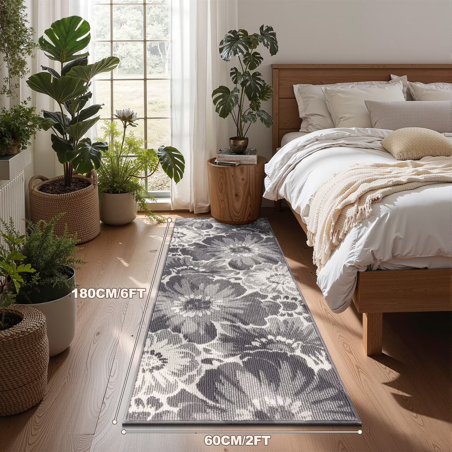 HEBE Runner Rug for Hallway,Non-slip Machine Washable Runners Flower Floor Mats Low Pile Carpet Rug Runner with Rubber Backing