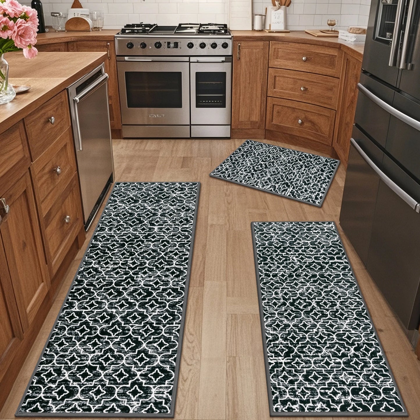 HEBE Kitchen Rug Set 3 Piece, Non Slip Machine Washable Mats for Home Floor and Living Room