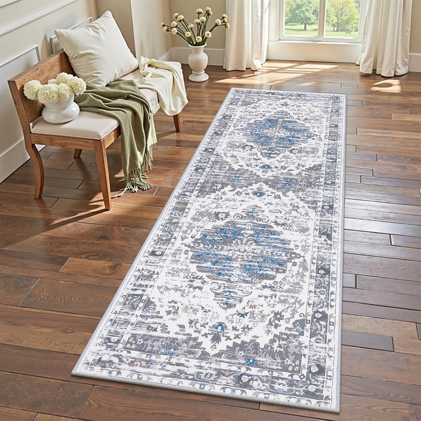 HEBE Boho Runner Rug Non Slip Washable Runner Rug for Hallway Fluffy Kitchen Rugs Laundry Room Rug Floor Carpet Runners for Hallway, Bedroom, Entryway