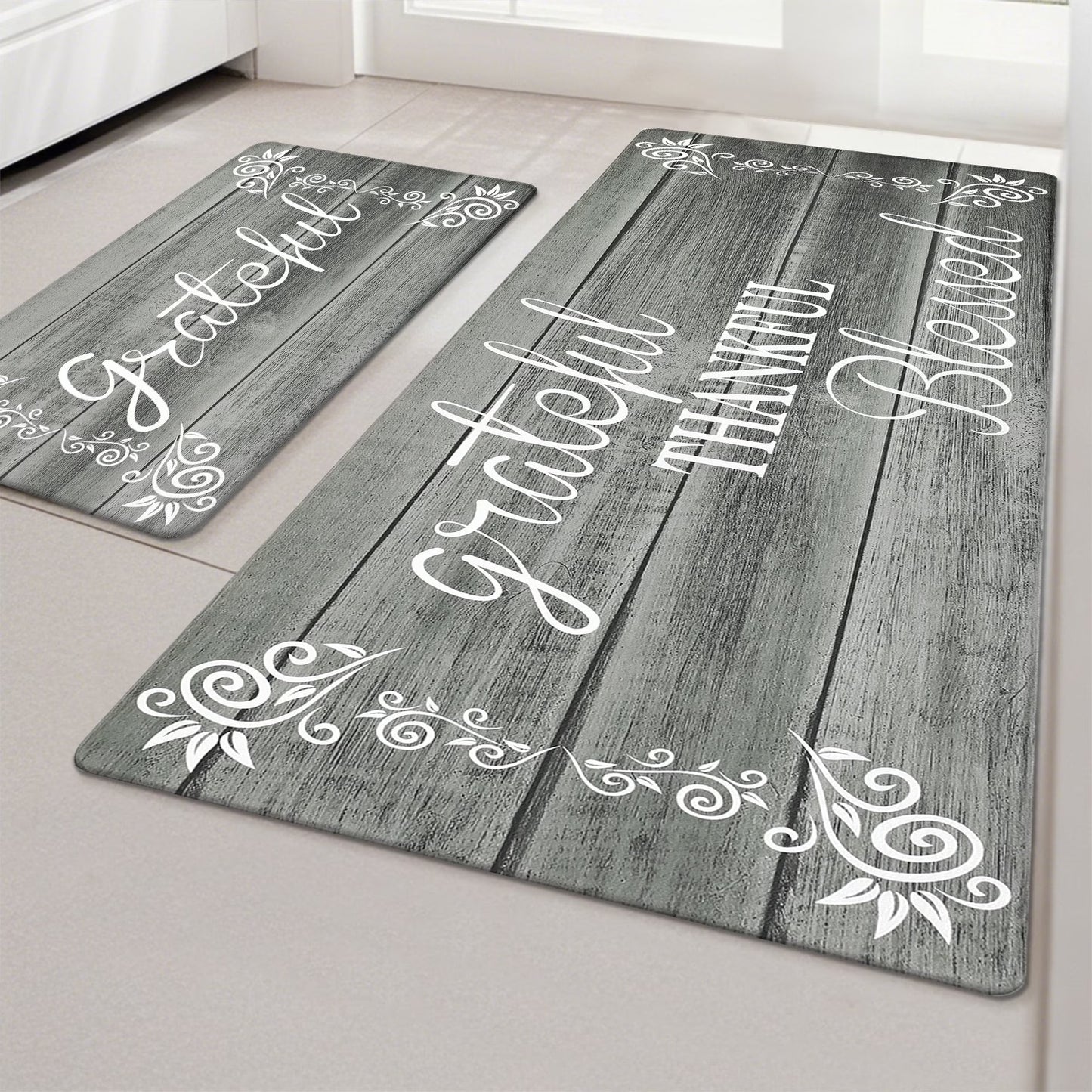 HEBE Farmhouse Kitchen Rug Set of 2, Non-Slip Anti-Fatigue Waterproof Cushioned Mat for Kitchen, Dining & Laundry Room, 18"x30"+18"x48"