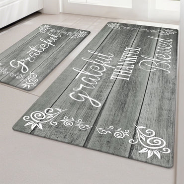 HEBE Farmhouse Kitchen Rug Set of 2, Non-Slip Anti-Fatigue Waterproof Cushioned Mat for Kitchen, Dining & Laundry Room, 18"x30"+18"x48"