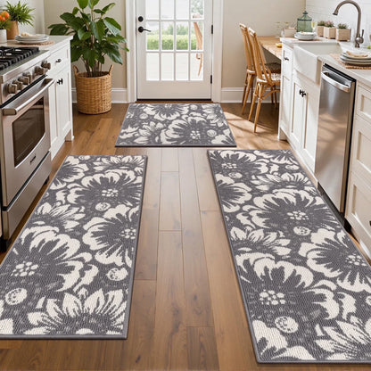 HEBE Kitchen Rug Set 3 Piece, Non Slip Machine Washable Mats for Home Floor and Living Room
