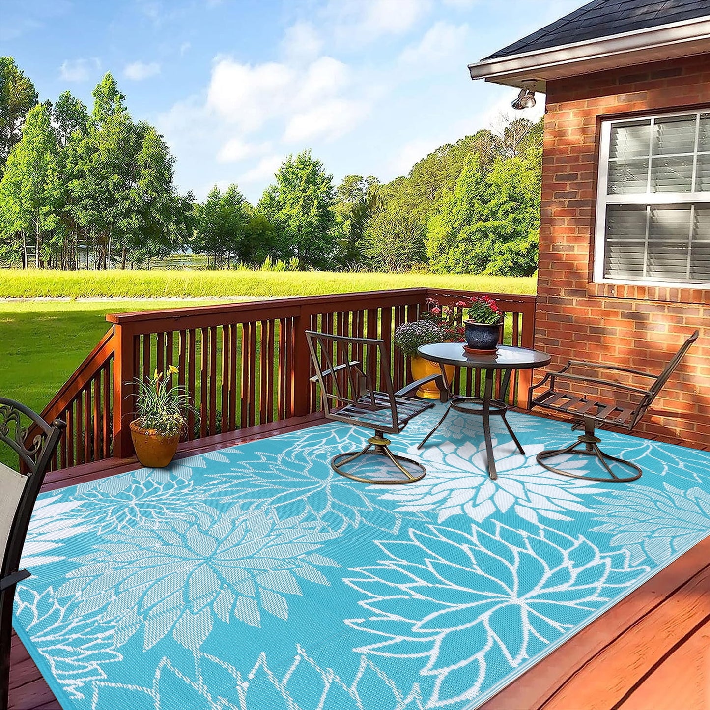 HEBE Outdoor Rugs for Patios Clearance Waterproof Patio Mat Plastic Straw Rug Reversible RV Camping Tent Rug Outside Area Rug for RV, Patios,Deck, Beach,Balcony, Camping