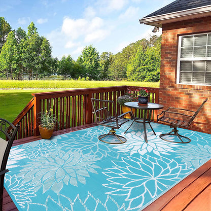 HEBE Waterproof Reversible Outdoor Rug for RV Camping Patio Deck Beach Balcony