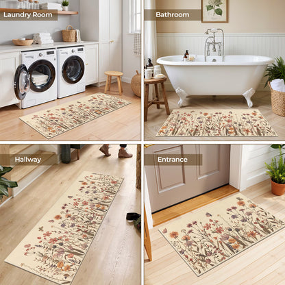 HEBE Floral Non-Slip Kitchen Rugs Set of 2,Washable Kitchen Mat Farmhouse Kitchen Floor Mats Runner for Home Sink Entrance Laundry Hallway,20"x32"+20"x47"