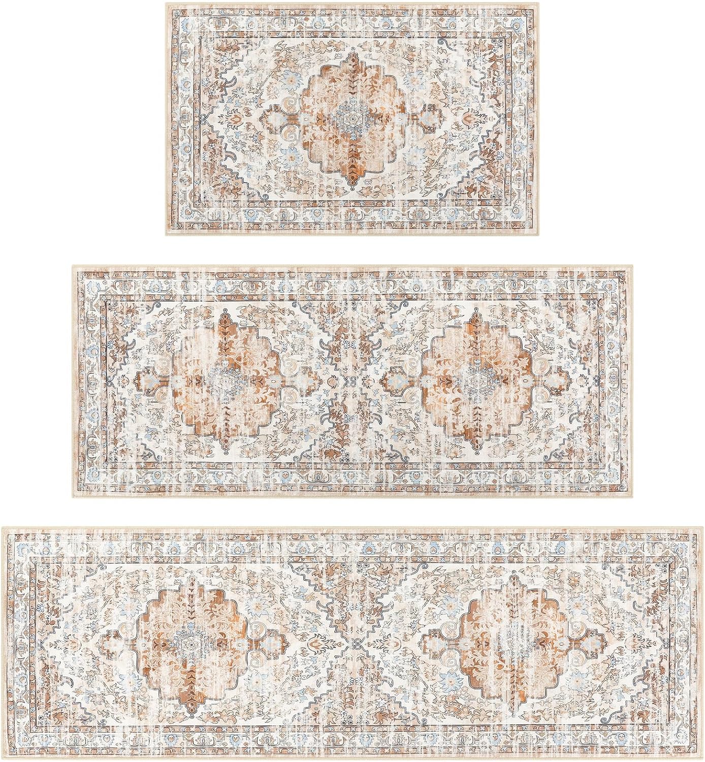 Boho Kitchen Rugs Sets 3 Piece with Runner Floral Farmhouse Washable Kitchen Floor Mat