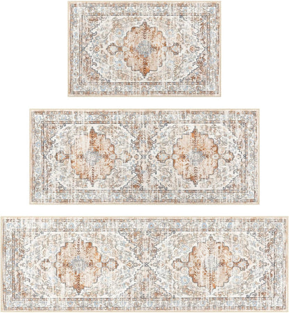 Boho Kitchen Rugs Sets 3 Piece with Runner Floral Farmhouse Washable Kitchen Floor Mat