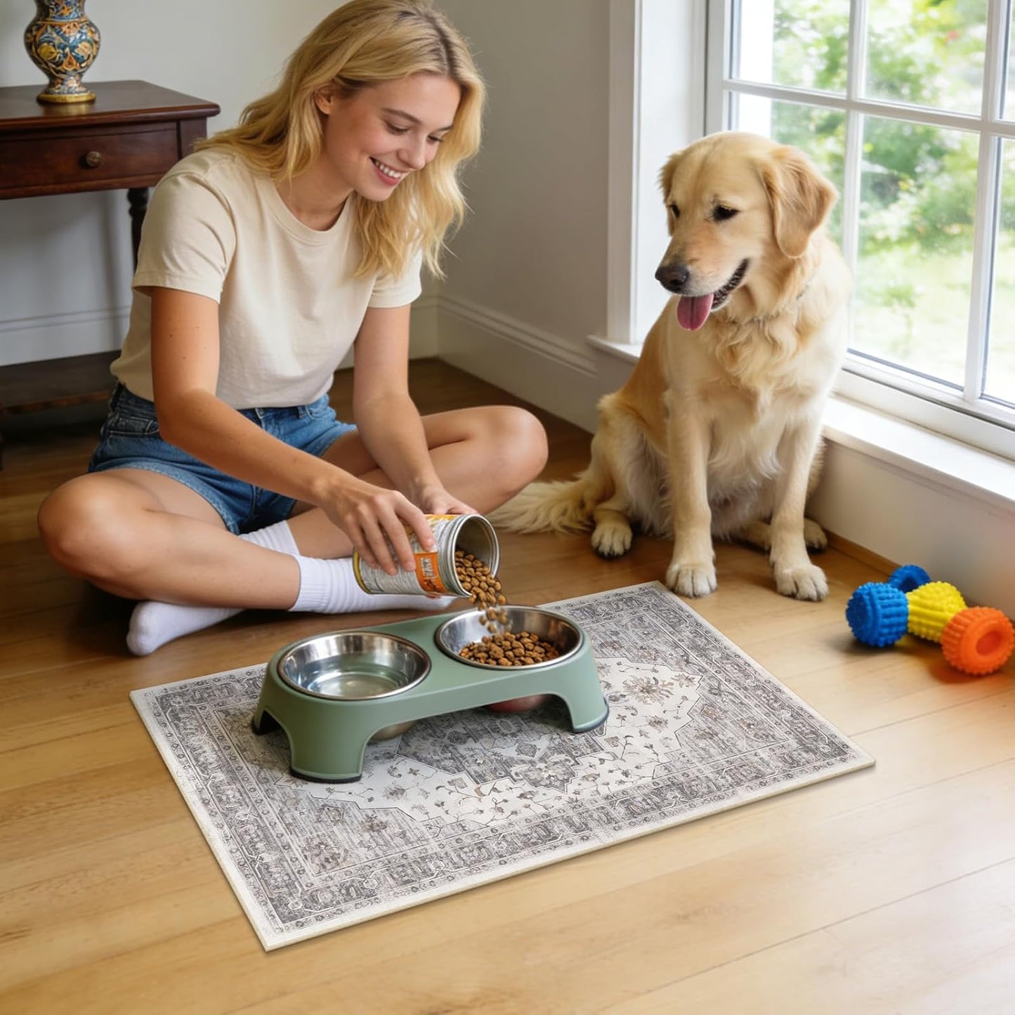 Washable Pet Bowl Mats Boho Non-Slip Feeding Mat