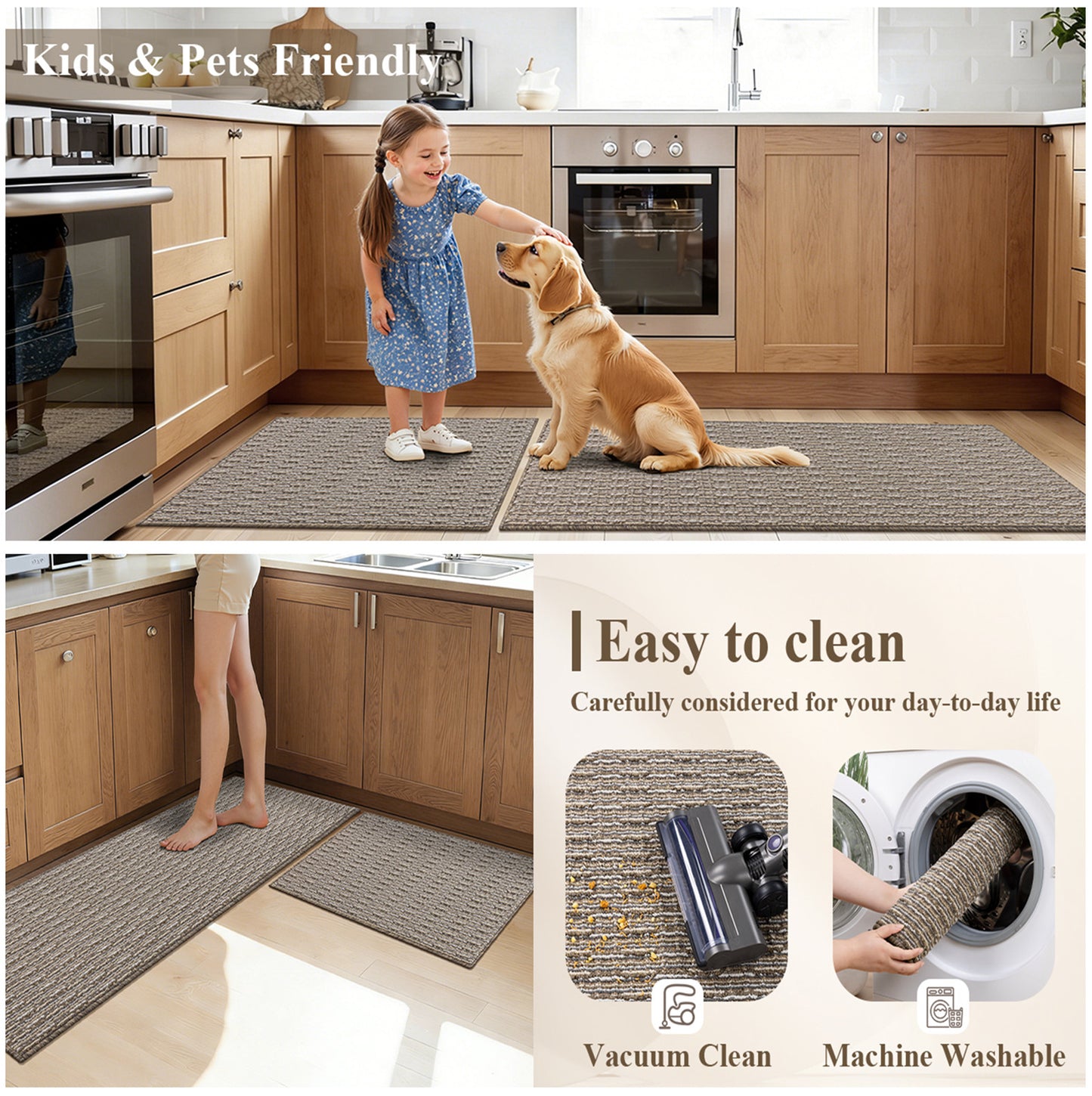 Kitchen Rugs and Mats Set of 2 Non Skid Washable Absorbent Laundry Floor Mat
