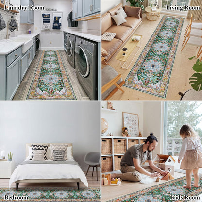 Boho Hallway Runner Rug, Non Slip Washable Vintage Farmhouse Accent Area Rug Carpet for Kitchen Entryway Laundry and Living Room