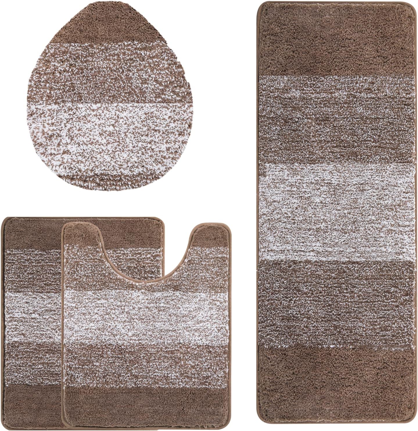Bath Rug Sets 4 Piece, Soft Absorbent Microfiber Bathroom Rugs with Contour Rug and Lid Cover