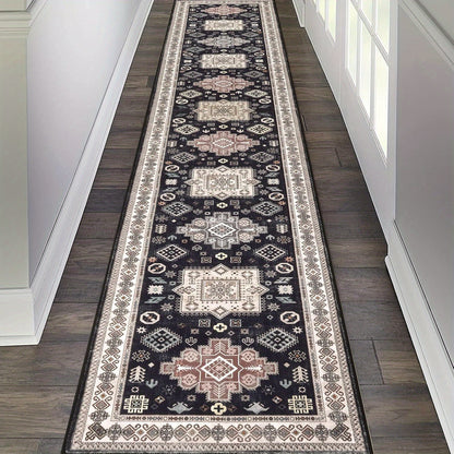 Runner Rug Non-Slip Washable Low-Pile Accent Rug, Vintage Distressed Throw Carpet,   Hallway Kitchen Mat Non-Shedding, Living Room Entryway Foyer Bedroom Area Rug