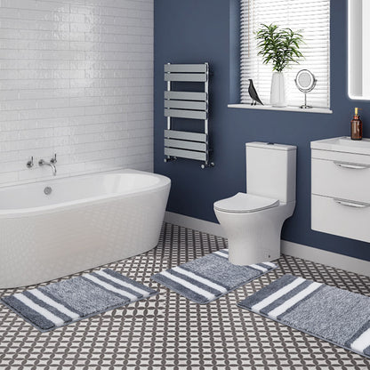 HEBE Bathroom Rugs Sets 3 Piece Bathroom Shower Rugs with U-Shaped Contour Toilet Mat Absorbent Microfiber Plush Bath Mats Non Slip Bath Rugs Machine Washable Shaggy Bath Mat Set, Dark Grey